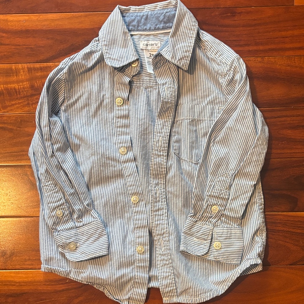 Carter's Light Blue & White Pinstripe Button-Down Shirt